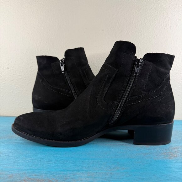 Paul Green Black Suede Heeled Side Zip Booties Sz 6 - US 8.5 - Picture 7 of 9